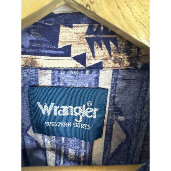 Vintage Wrangler Western Shirt Aztec Southwestern Blue Brown 90s Men 2XL - Picture 4 of 5